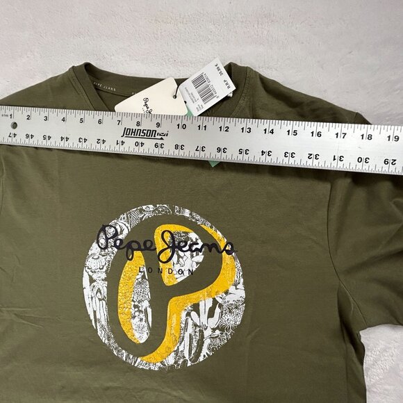Pepe Jeans London Slim Fit Mens Olive Green Graphic T-Shirt XL Cotton Casual New - Picture 4 of 8